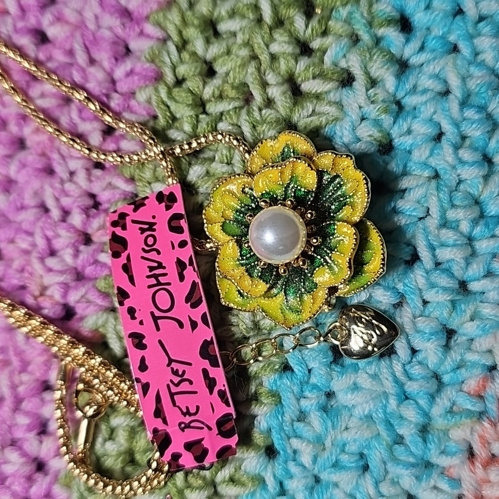Betsey Johnson Yellow and Green Flower Necklace & Brooch